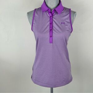 Under Armour Heat Gear Purple Striped Sleeveless Top SZ S Golf Pickleball Tennis